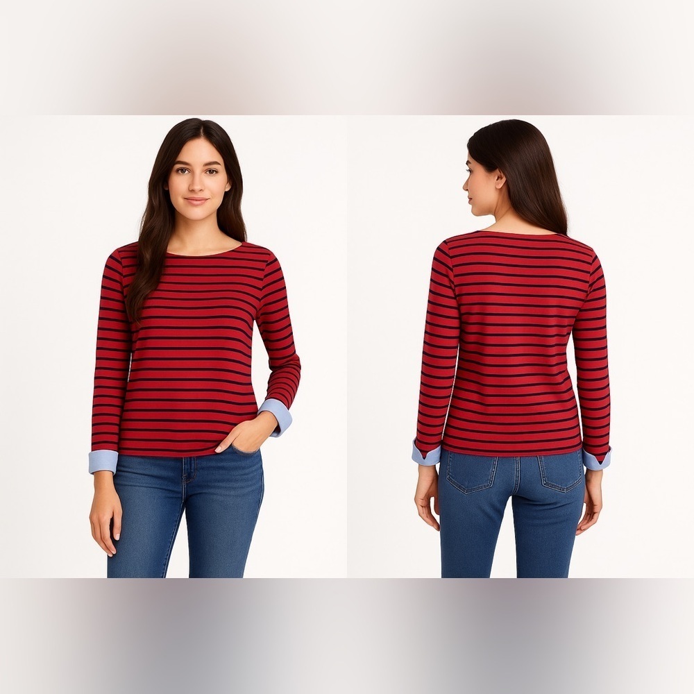 Women's J.Crew Striped Long Sleeve Top Red/Navy Size S